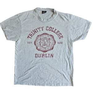 Vintage Trinity College Men's Gray NRAC Graphic Short Sleeve T-Shirt Size Small